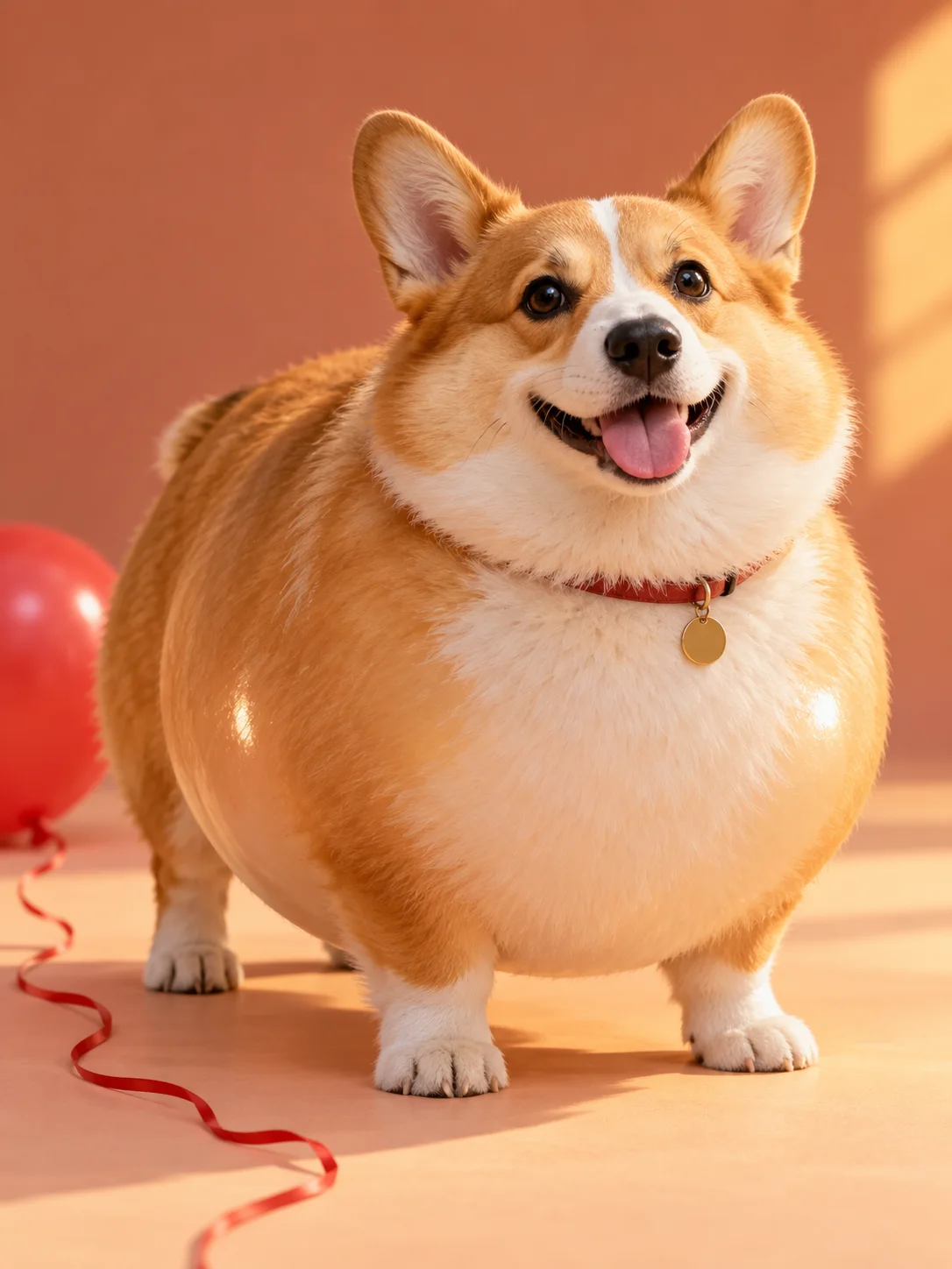 Concept illustration of a corgi with a balloon-like inflated shape