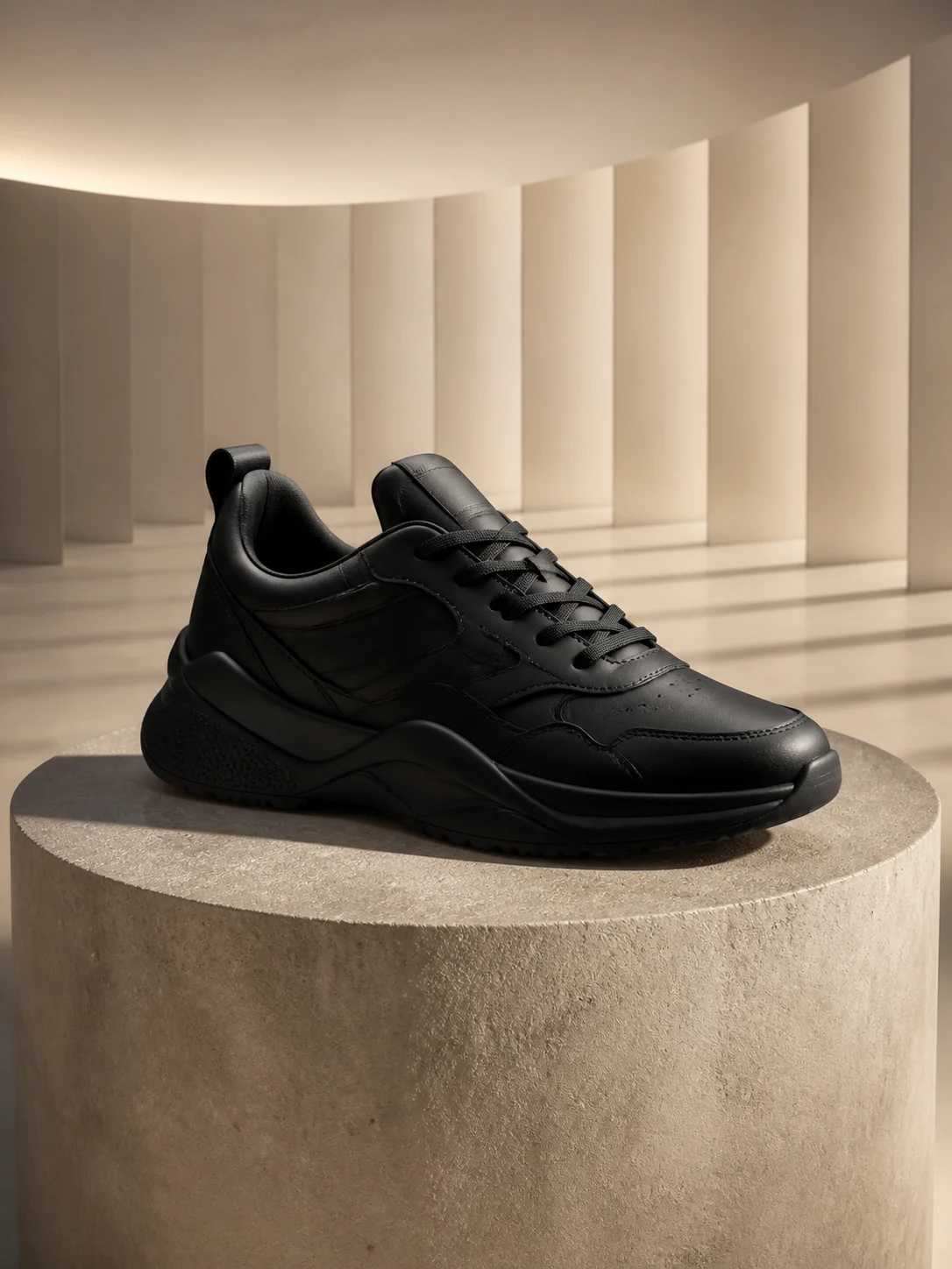 Black sneaker framed for a cinematic AI product orbit video