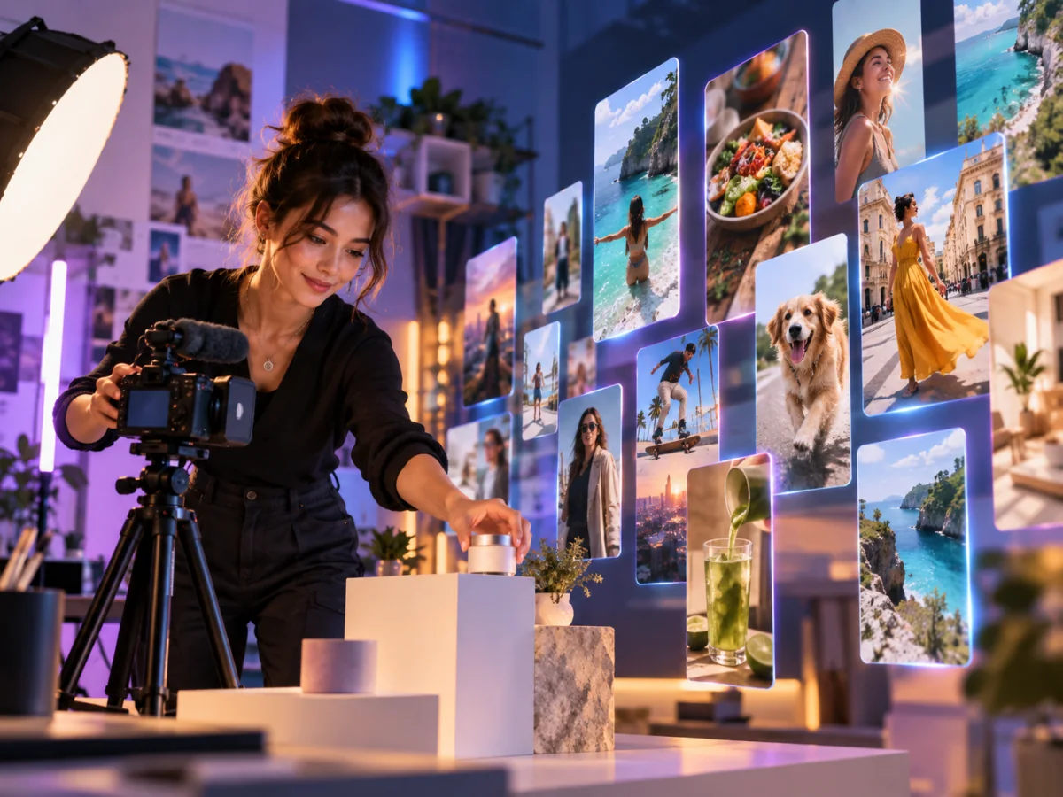 Creator producing a stream of vertical social video clips