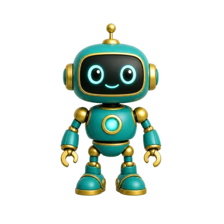 Teal and gold toy robot with its magenta background removed