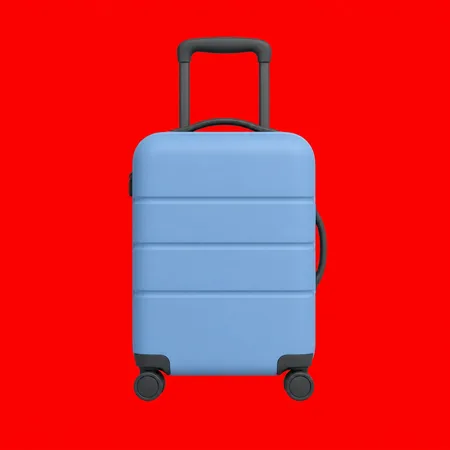 Pastel blue suitcase on a vivid red background