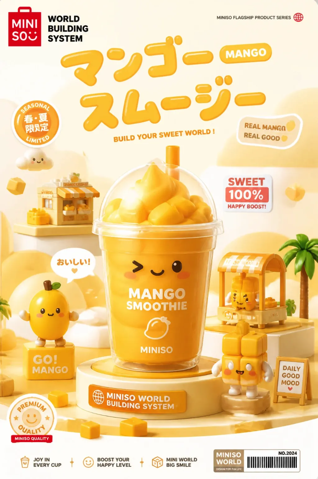 MINISO-style mango smoothie poster - Flowlio AI