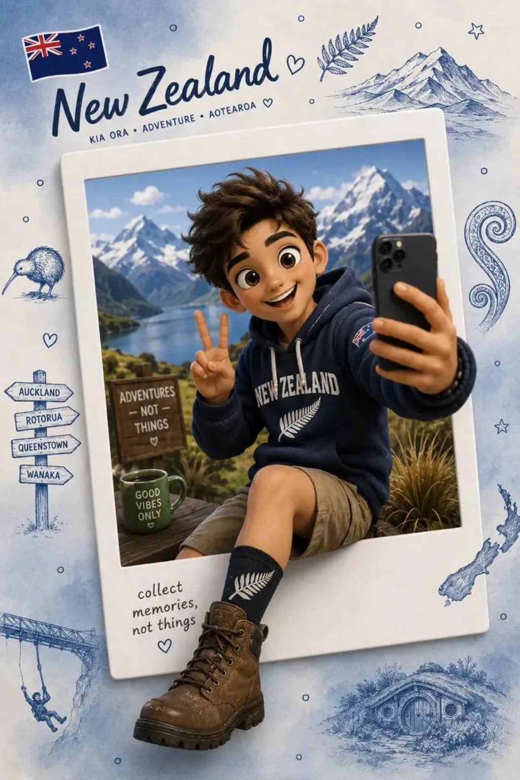 New Zealand 3D travel poster - Flowlio AI