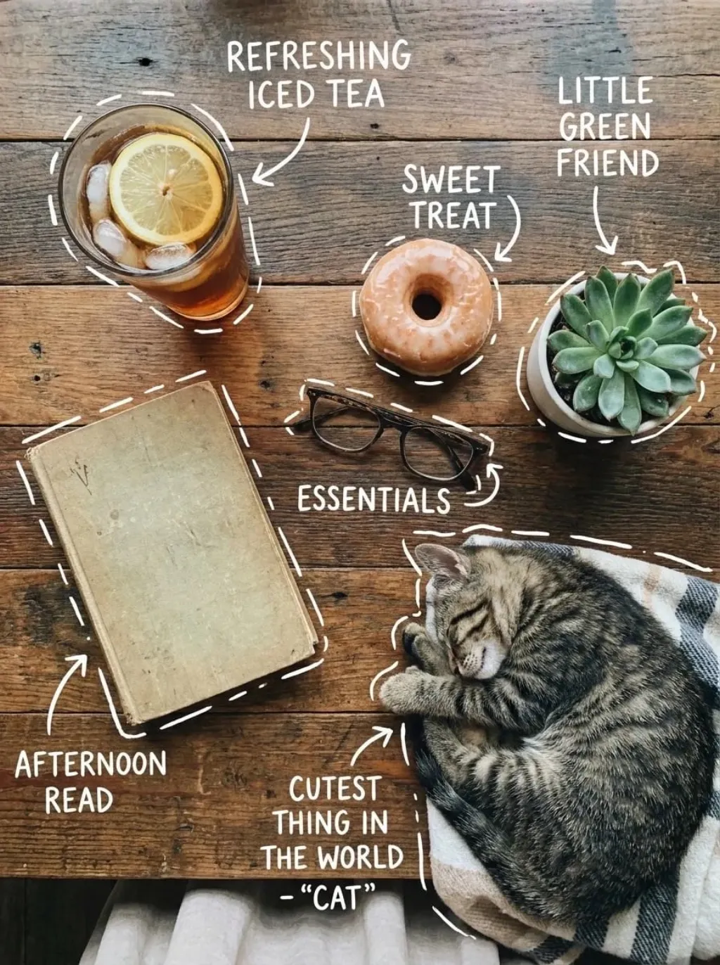 Cozy flat-lay with doodle labels - Flowlio AI