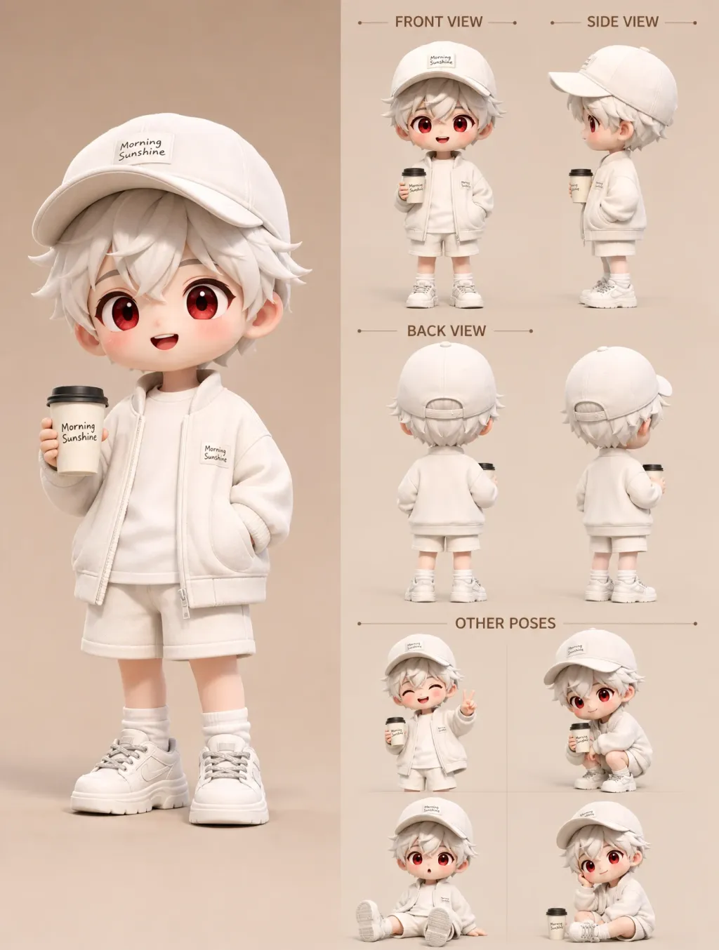3D chibi character design sheet - Flowlio AI