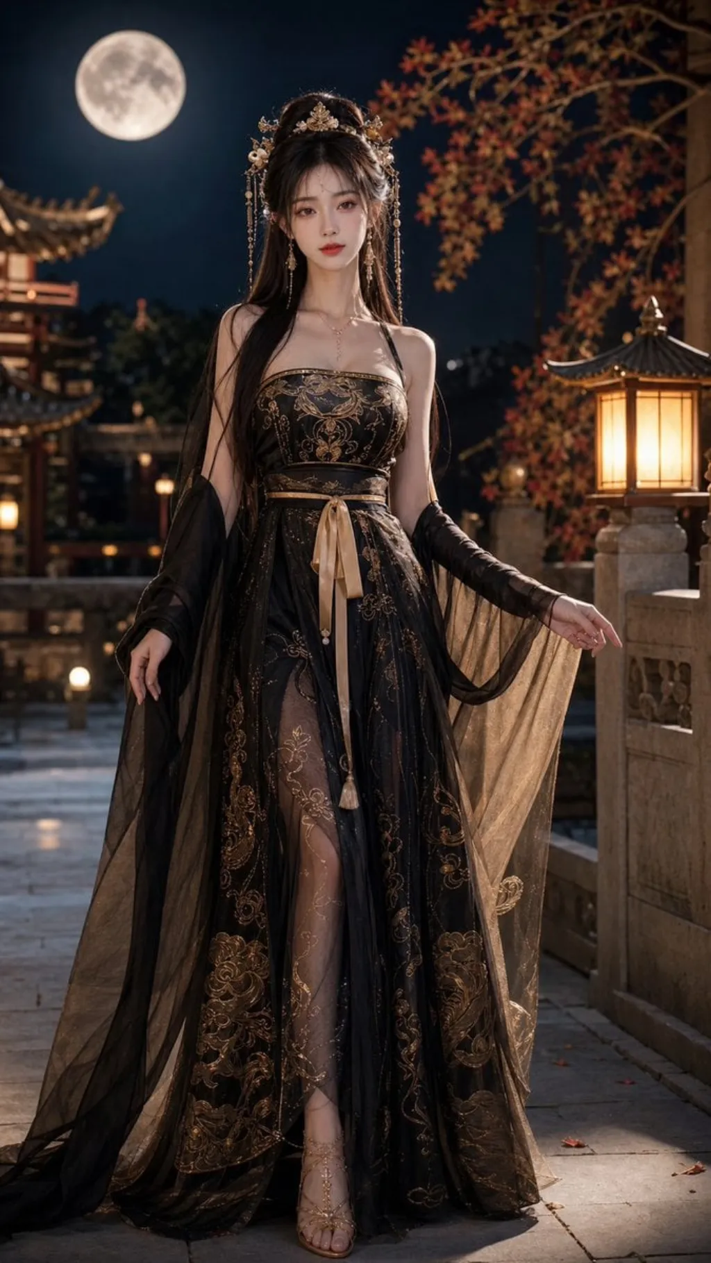 Black-and-gold Hanfu fashion portrait - Flowlio AI
