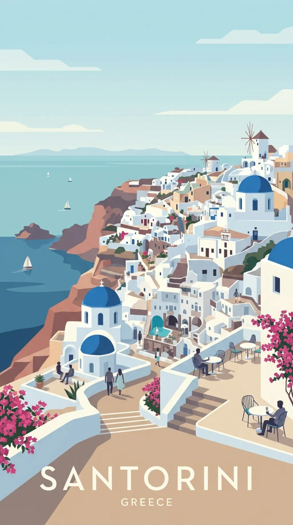 Santorini travel poster illustration - Flowlio AI